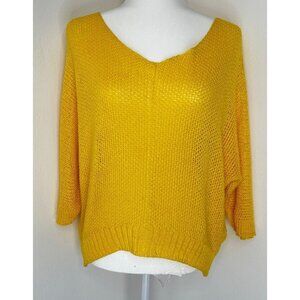 Carina Ricci Open Crochet Knit Sweater Women Small Yellow Italy Made V-Neck